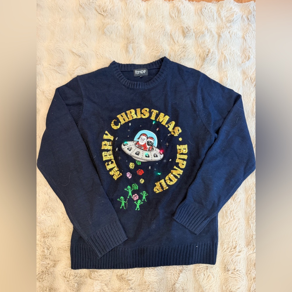 Ripndip Navy Blue Christmas light up Sweater